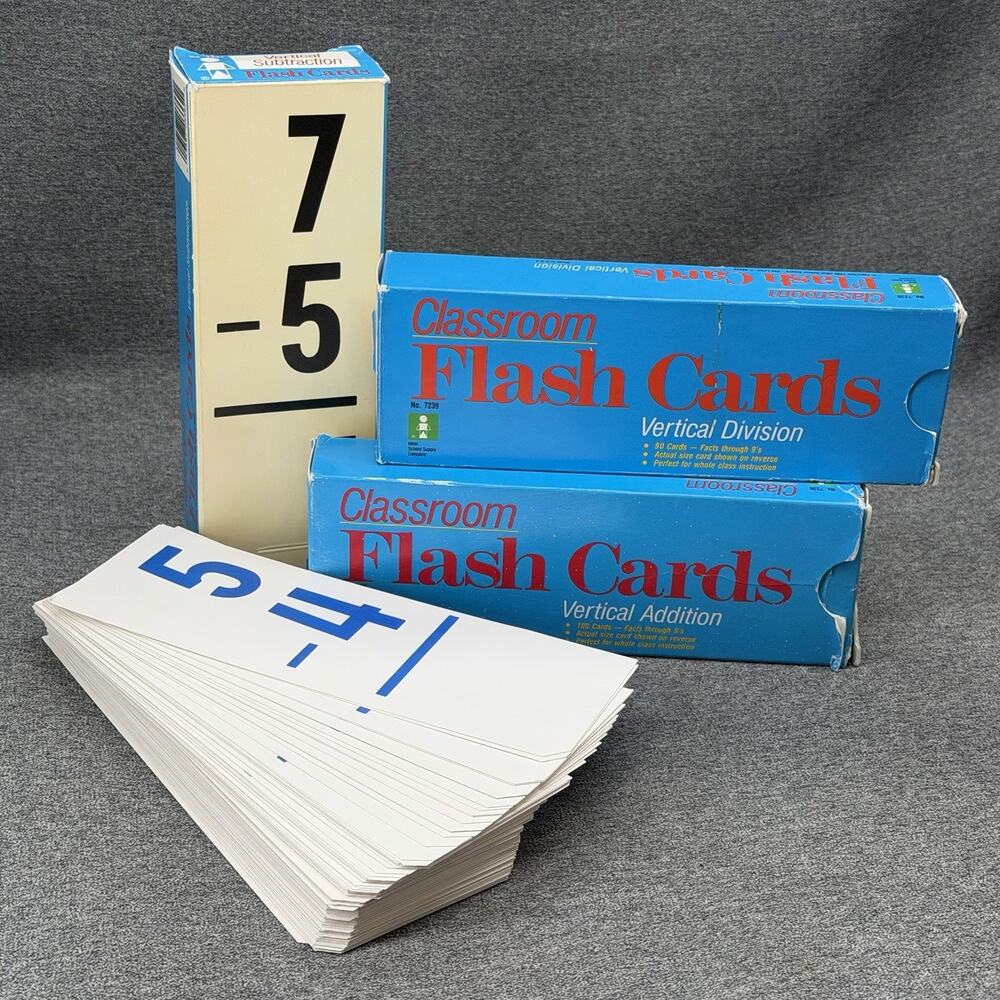1990 Classroom Math Flash Cards 3 Packs Vertical Subtraction Addition Division